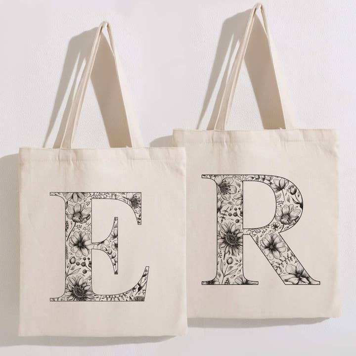 Floral Initial Tote Bag for wholesale by Arttbyannie