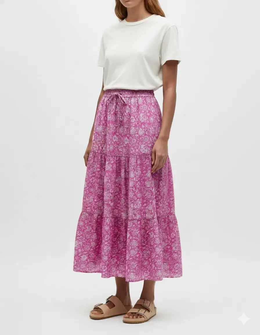 Mimi & Gogo – wholesale Kjol - Dam – Blommig kjol i bomullsvoile7