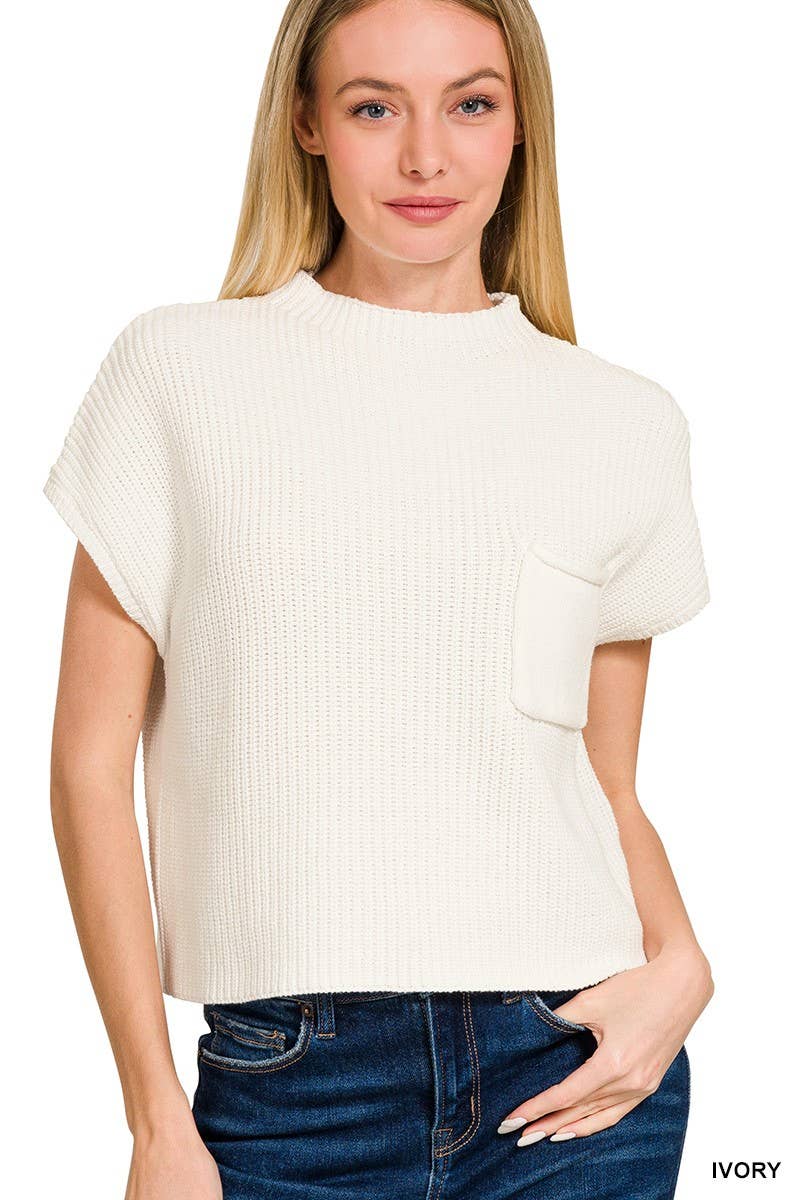 Vanilla Monkey – wholesale Knitted jumper – Women′s – Mock Neck Short Sleeve Cropped Sweater4