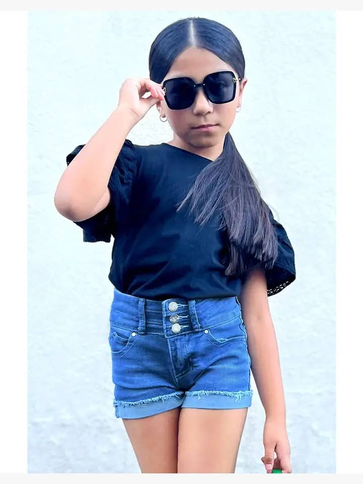 GDS-22-89205A Pantaloncini di Jeans per Ragazze con 3 Bottoni per la vendita all'ingrosso da parte di Cutie Patootie Clothing