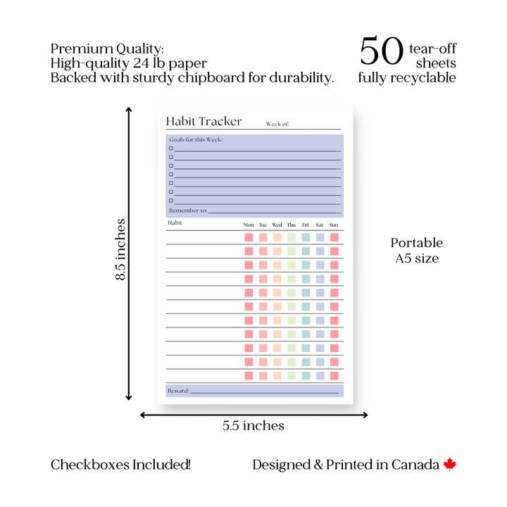 Eleventh and Taylor - Vendita all'ingrosso Bloc notes - Tracker settimanale delle abitudini: blocco note da 50 pagine staccabili4