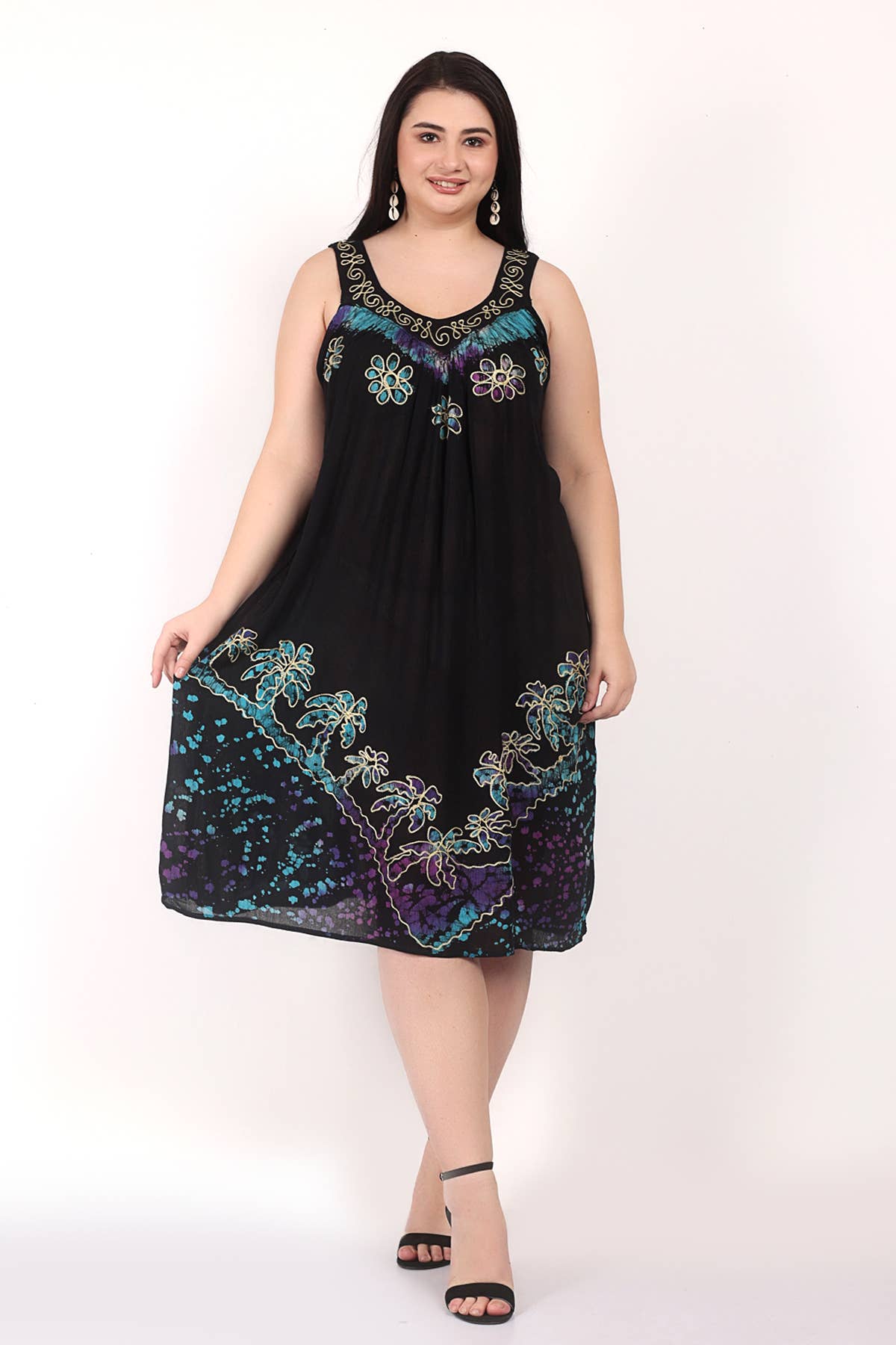 Wevez – wholesale Dress – Women's – Women Solid Embroidered Floral batik Summer Sleeveless Dress2