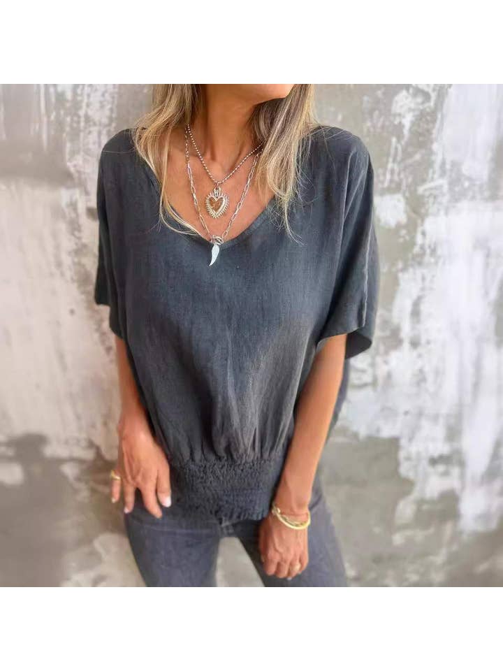 Queen Fashion - Wholesale Blouse - Women's - shirt women s v neck casual cotton linen top women3