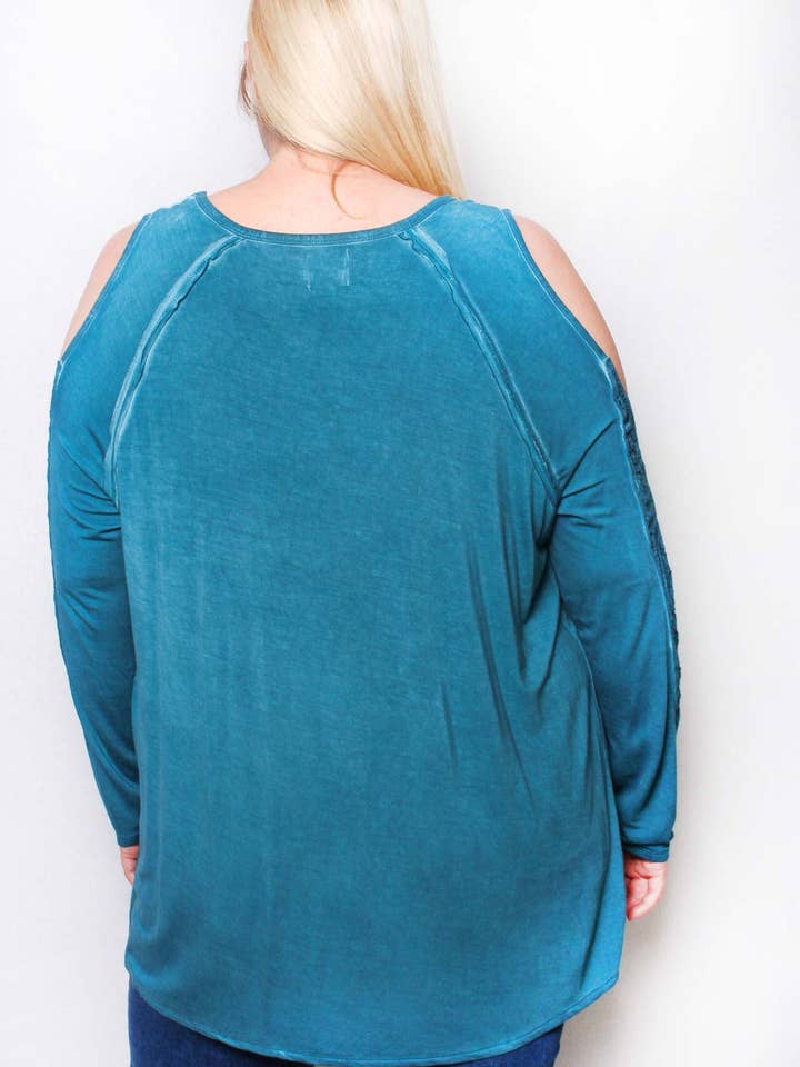 Good Stuff Apparel - Wholesale Tunic - Women's - Women's Plus Long Sleeve Cutout Lace Round Neck Solid Top4