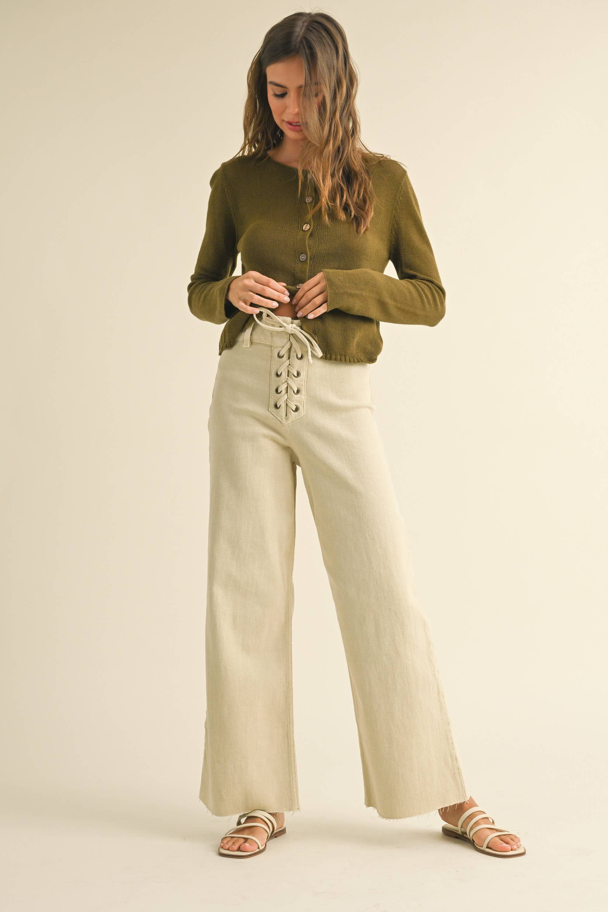 MIOU MUSE - Wholesale Pants - Women's - P4756   LACE-UP FRONT DETAIL STRETCHED PANTS8