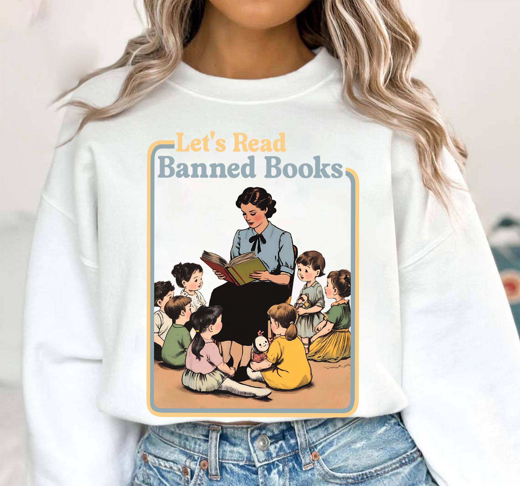 NVC Ecommerce LLC - Wholesale Graphic Sweatshirt - Women's - Let's Read Banned Books Shirt, Books Lovers Sweatshirt