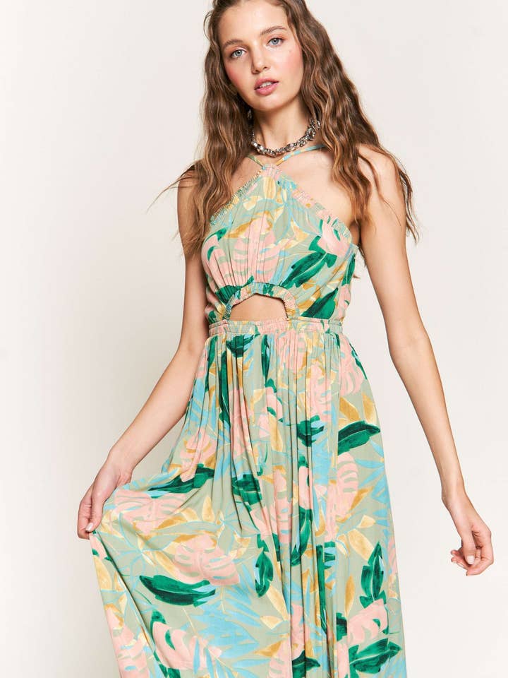 In the Beginning - Vente Robe – femme - Robe longue fleurie sauge/verte