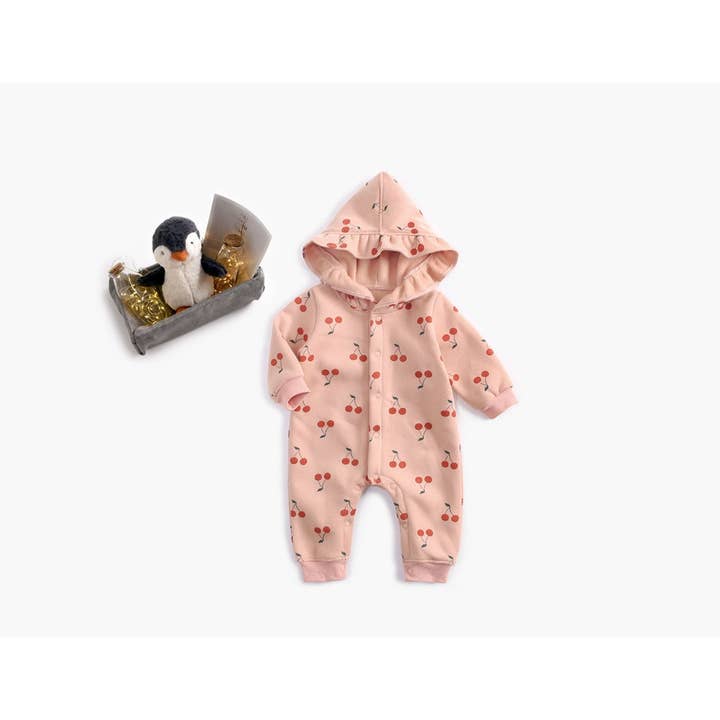 MyKids-USA® - Wholesale Jumpsuit - Baby - Baby Girl Allover Cherry Print Ruffle Design Single Breasted
