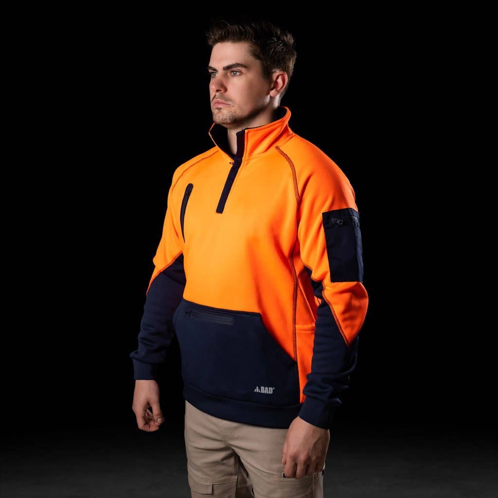 BAD WORKWEAR - Wholesale Sweatshirt – Men's - BAD WATERPROOF RAIN-DEFEND™ HI-VIS FLEECE 1/4 ZIP JUMPER2