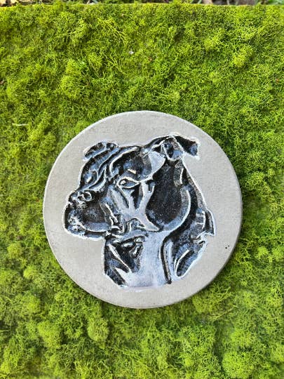 Pitbull Dog Plaque, Stepping Stone, Pet Portrait for wholesale by Backyard Stone Art