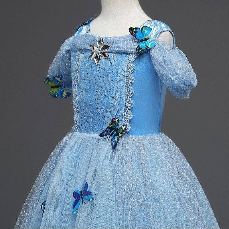 BLUE Solid Color Cinderella Girl's Puff Dress for wholesale on Faire9