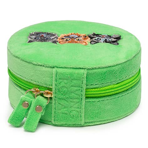 Living Royal - Wholesale Jewelry Box/Organizer - Velvet Jewelry Zip Case / Organizer - Kitten Caboodle -Green