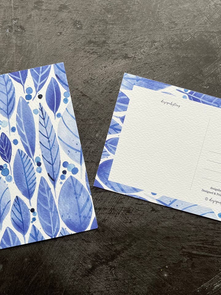Blue Botanical Postcard - A6 Postcard/Mini Art Print for wholesale by Designbyting