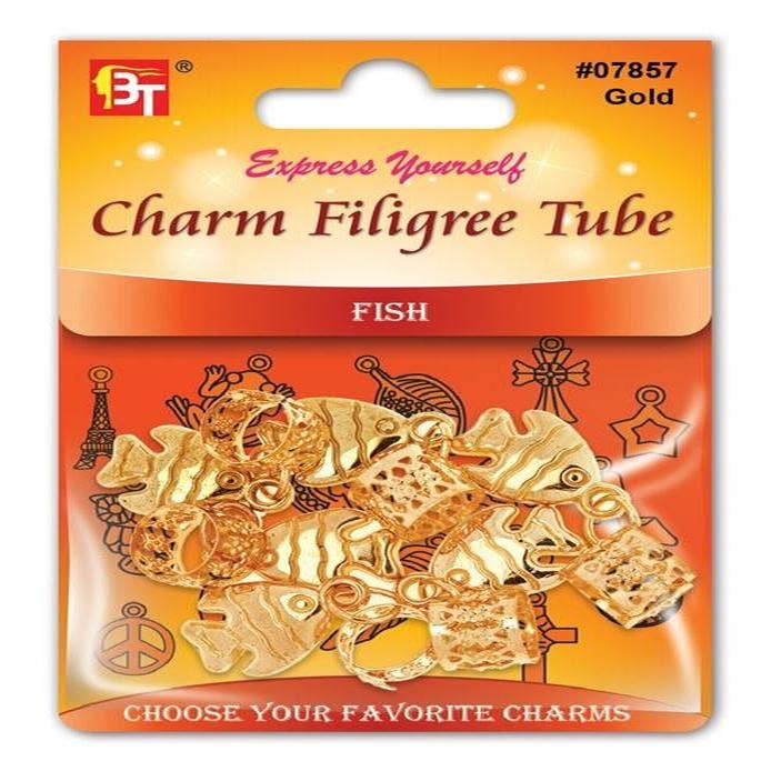 Charm Filigree Tube Gold 6 Pcs/Pack Fish for wholesale by KT Supply