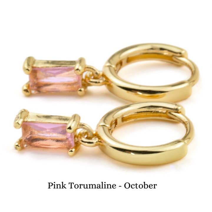Blueyejewelry - Wholesale Huggie Earrings - Baguette Birthstone Hoops - Rectangle Stone Hoop Earrings6