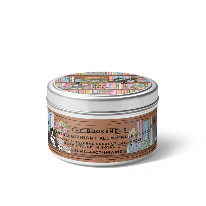 June Apothicarie - Wholesale Travel Candles - The Bookshelf 4oz Travel Candle
