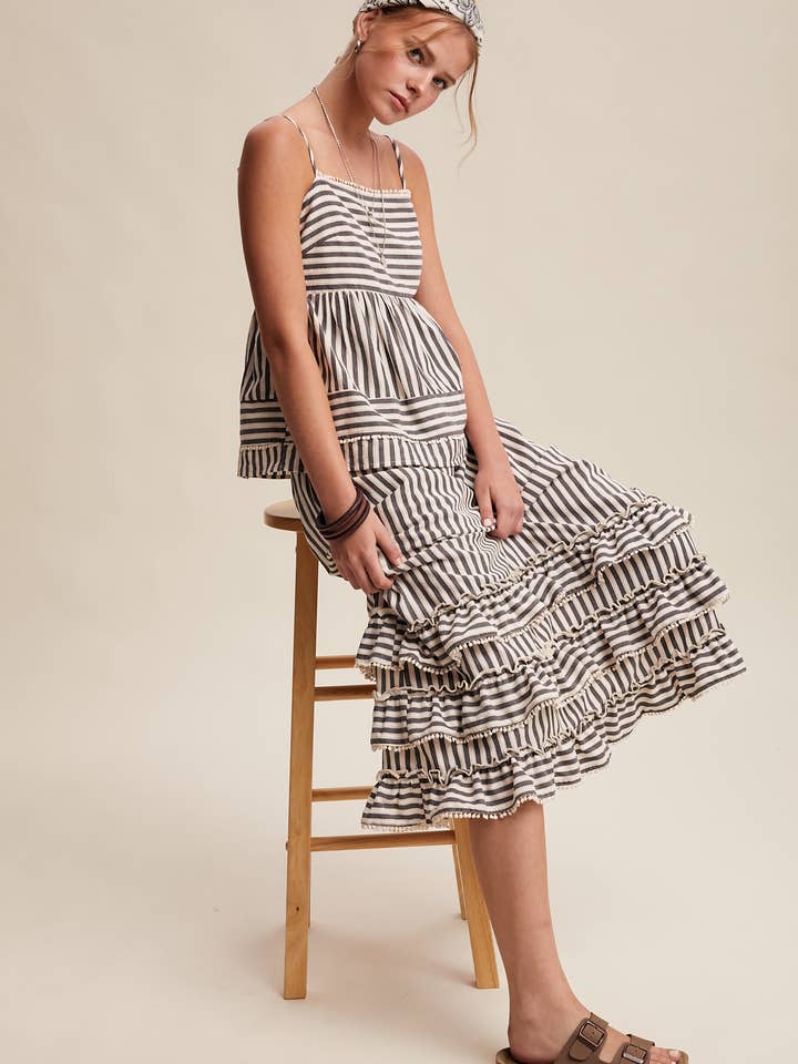 Striped Ruffle Trim Two-Piece Set LSET171 for wholesale by Listicle