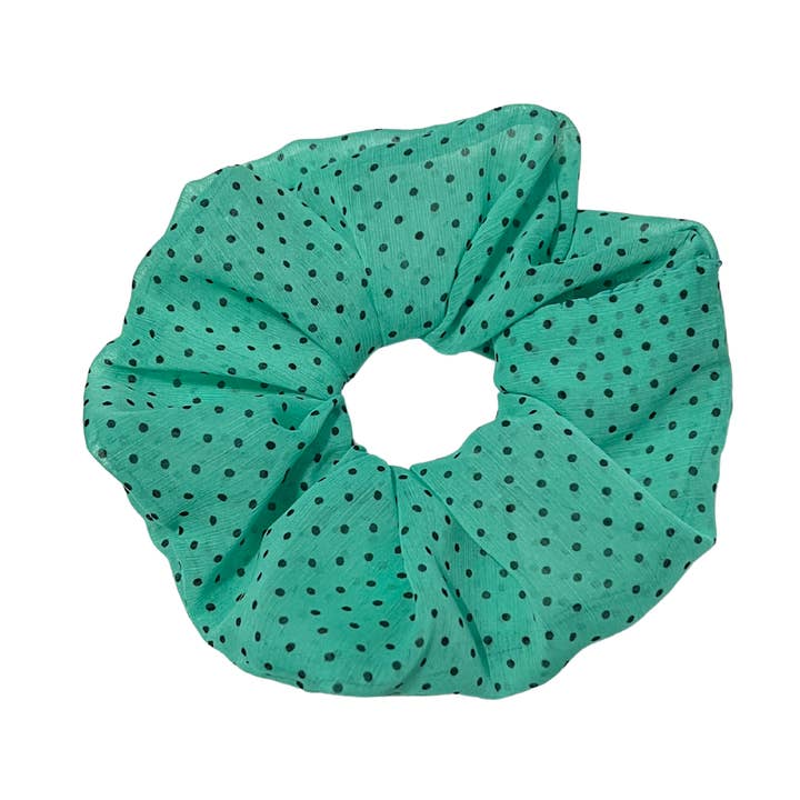 Green Polka Dot Scrunchie for wholesale by Trash Bandit NYC
