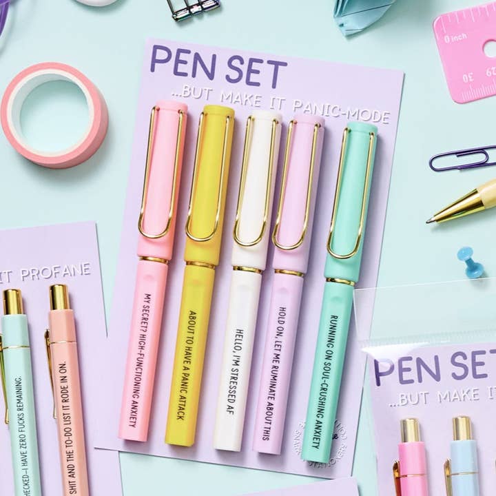 La Folie Press - Wholesale Pen - Panic-Mode Pens - Set of 5 Gel Pens with Black Ink1