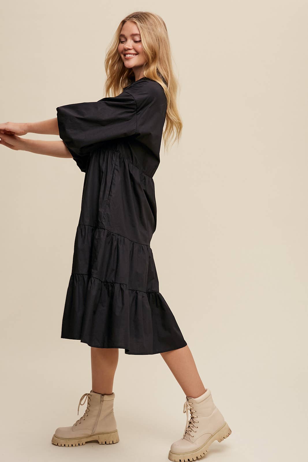 Listicle - Wholesale Dress - Women's - Tiered Poplin Shirt Dress9