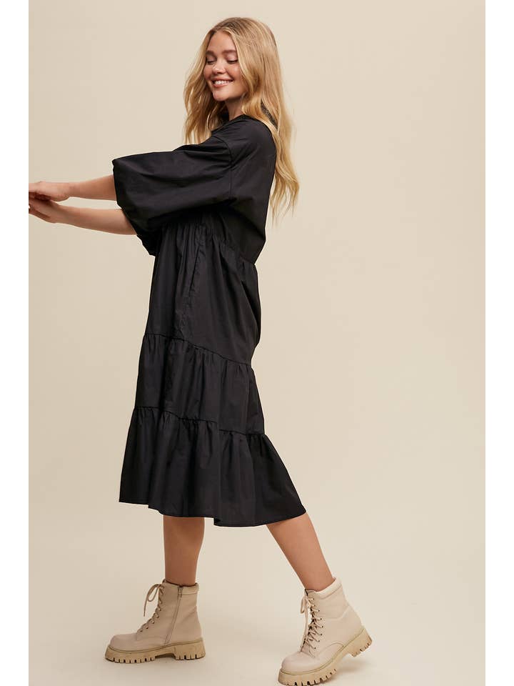 Listicle - Wholesale Dress – Women's - Tiered Poplin Shirt Dress9