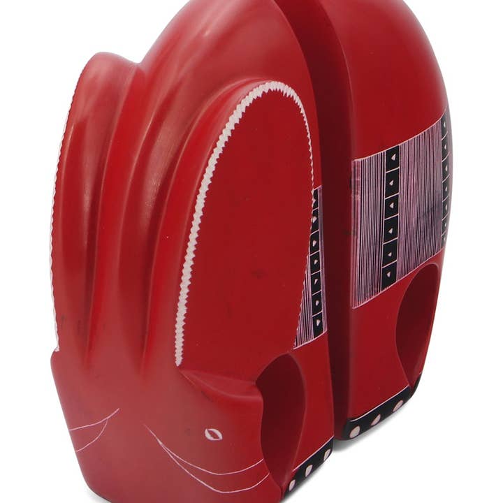 Buddha Groove - Wholesale Bookend - Red Kisii Elephant Bookends with Tribal Patterns2