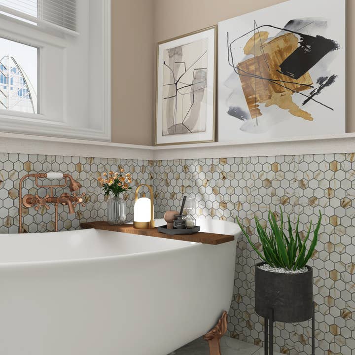 WS Tiles - Wholesale Wall Tile - Retro 2" Hexagon Porcelain Tile, Matte Finished Floor & Wall Tile - 9 Square Feet Per Carton - Carrara16