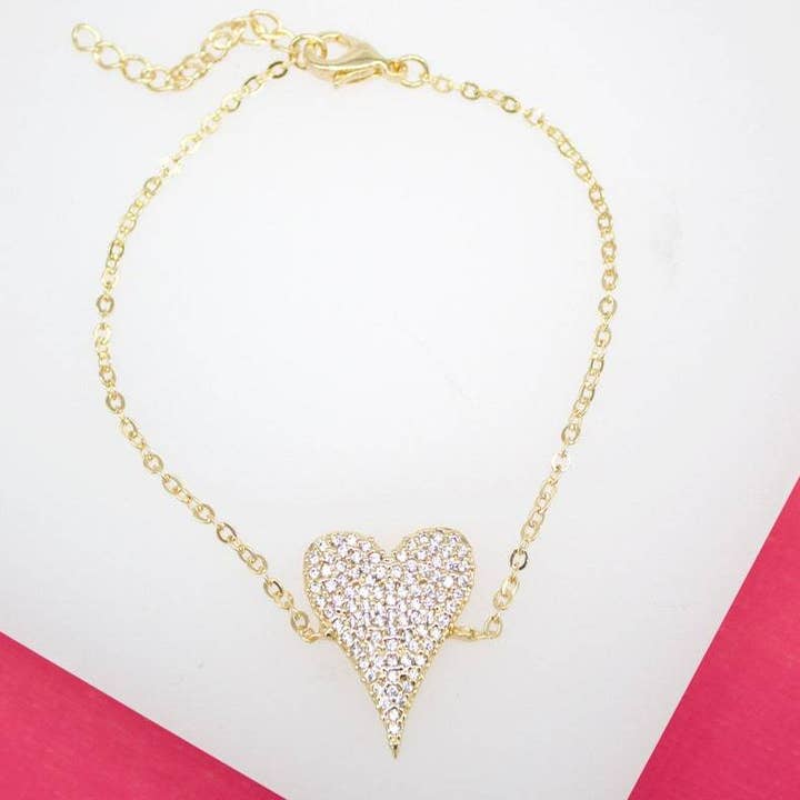 18K Gold Filled CZ Heart Bracelet for wholesale by MIA Jewelry