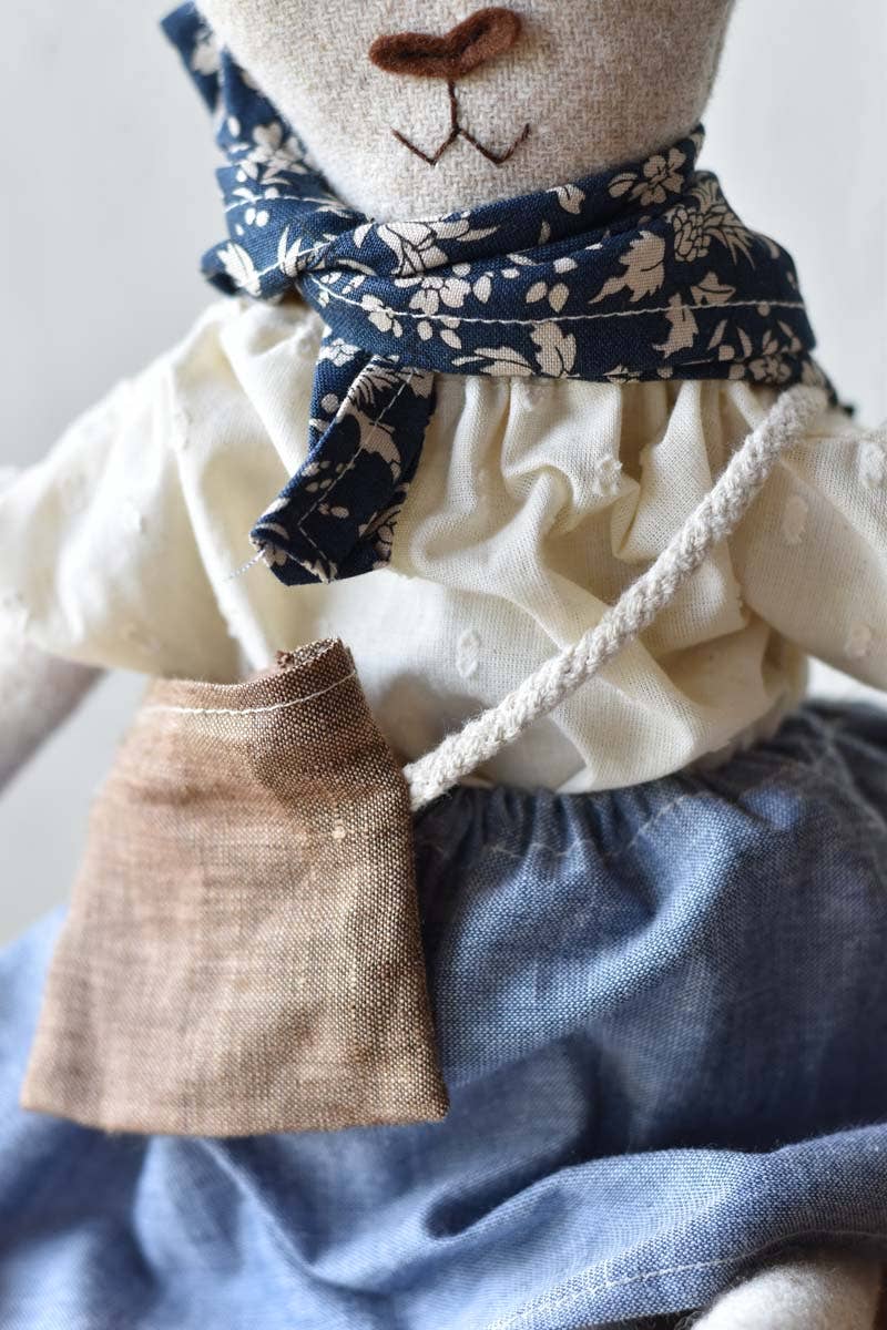 Woolgrass Farm - Wholesale Doll - Kids - Ruthie the Rabbit – Handmade Wool Doll in Chambray Skirt 1