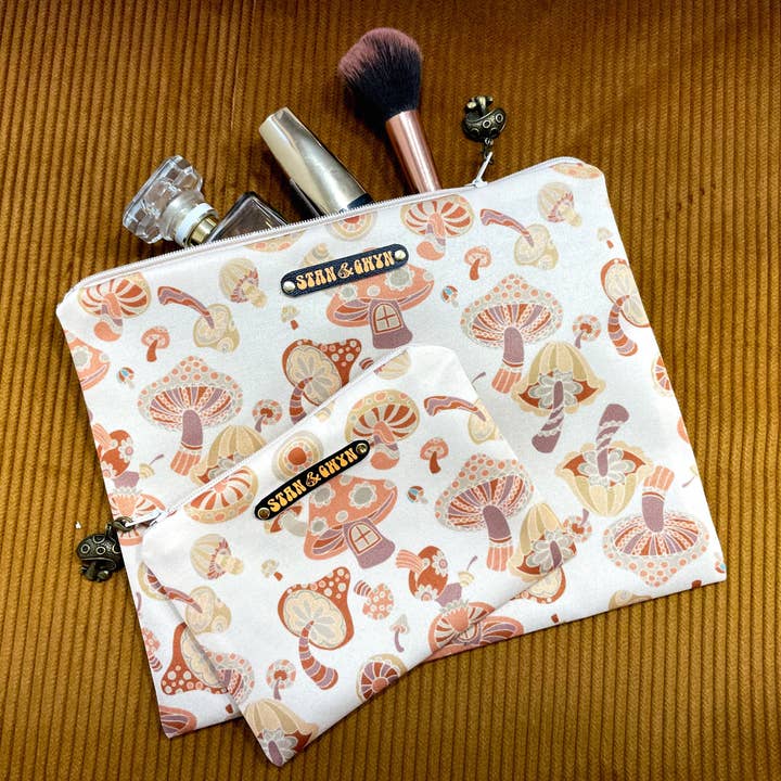 Mushrooms Purse, Toadstools Makeup Bag for wholesale by Stan and Gwyn