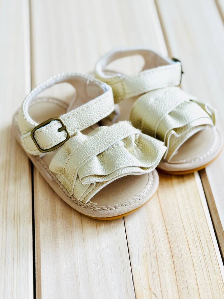 Baby Girls Gold Ruffle Leather Sandals for wholesale by Brittany's