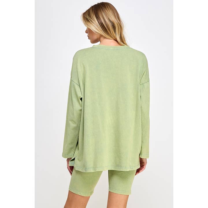 Sweet Generis - Wholesale Lounge Set - Women's - COTTON MINIERAL WASHED OVERSIZE TOP WITH CASUAL BIKER SHORT 31