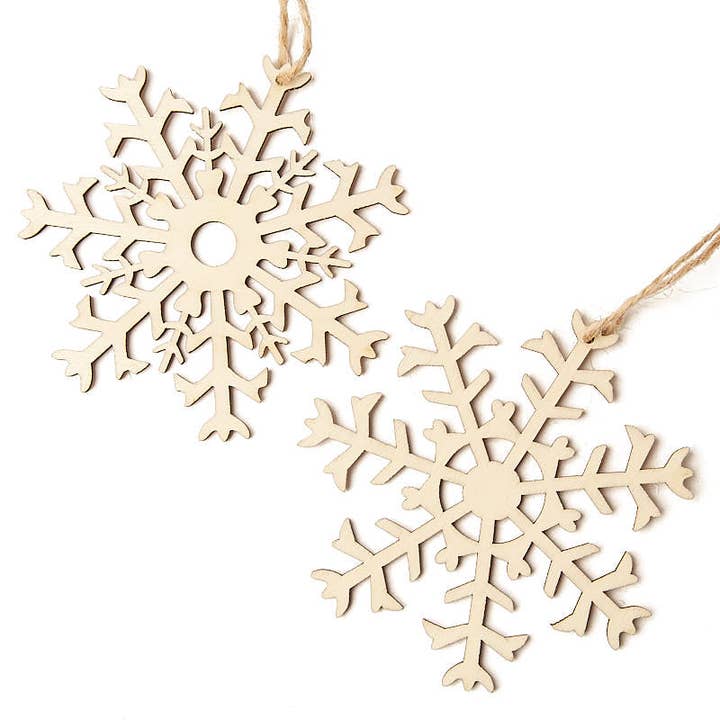 Factory Direct Craft - Wholesale Cutouts - 4" Natural Wood Snowflake Laser Cut Ornaments (Pack of 2)