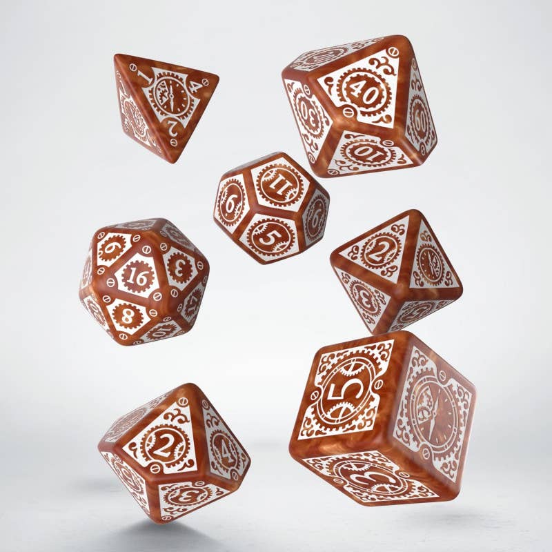 Cardshouse - Wholesale Dice - Steampunk Clockwork Dice Set Caramel And White1
