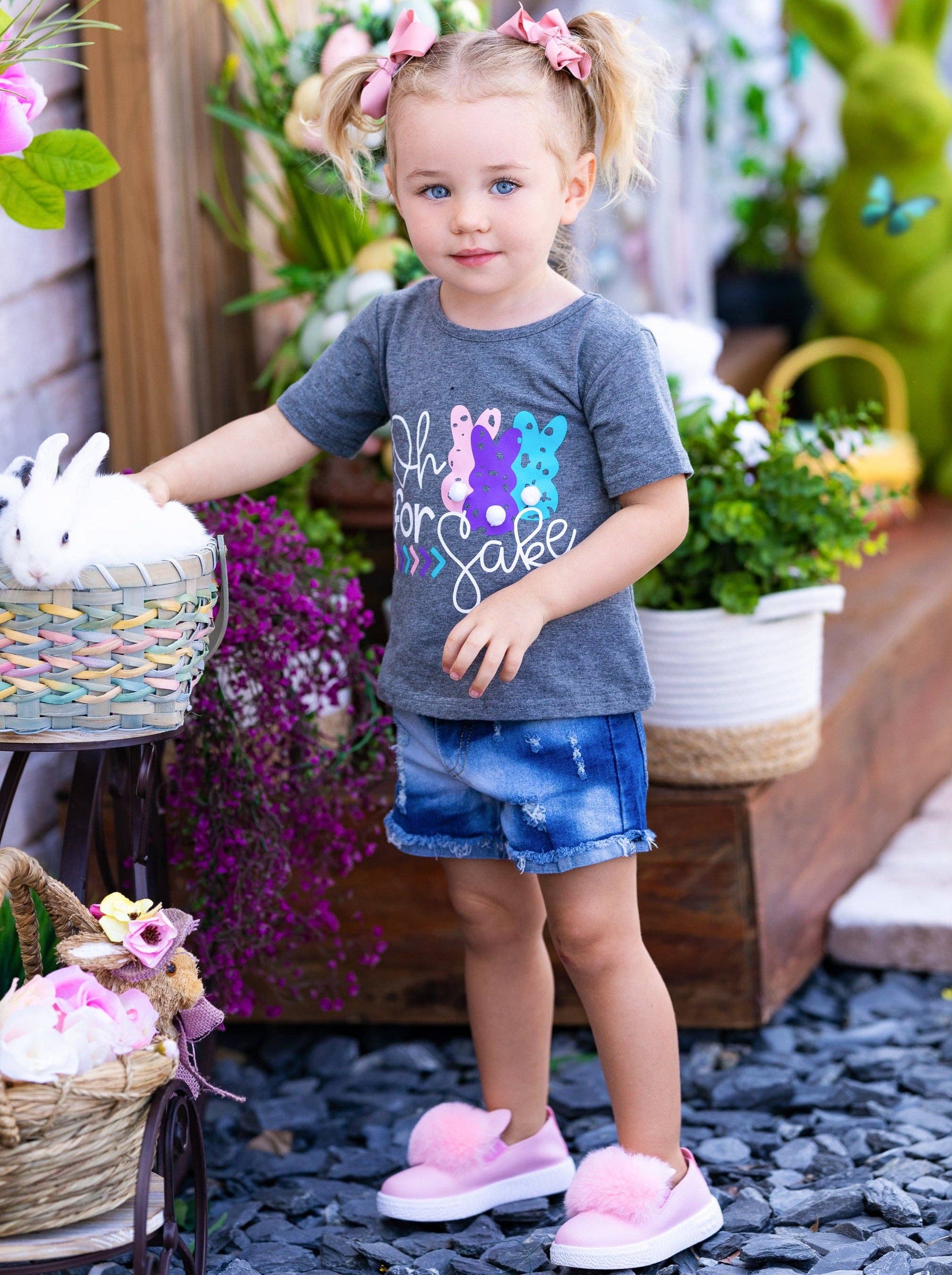 Cinza Conjunto de Calções de Ganga Oh For Bunnies' Sake para venda a revendedores na Faire1