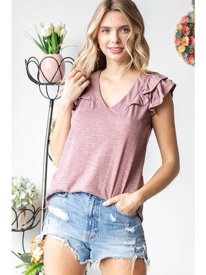 7th Ray - Vendita all'ingrosso Camicetta - Donna - Top a doppia balza a forma di V in misto cotone solido T54746