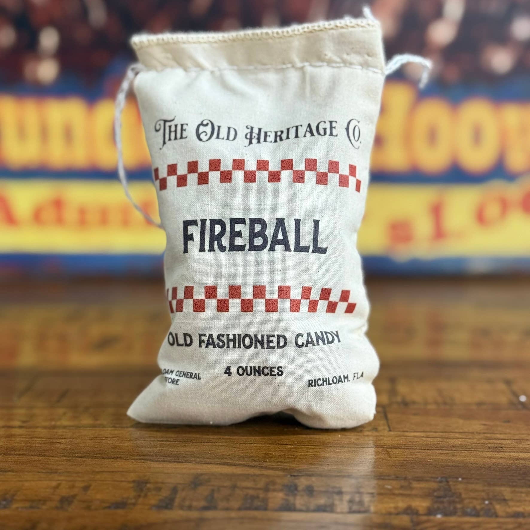 Richloam General Store - Wholesale Hard Candy - Fireball Candy with Decorative Cloth Bag (4 oz.)1
