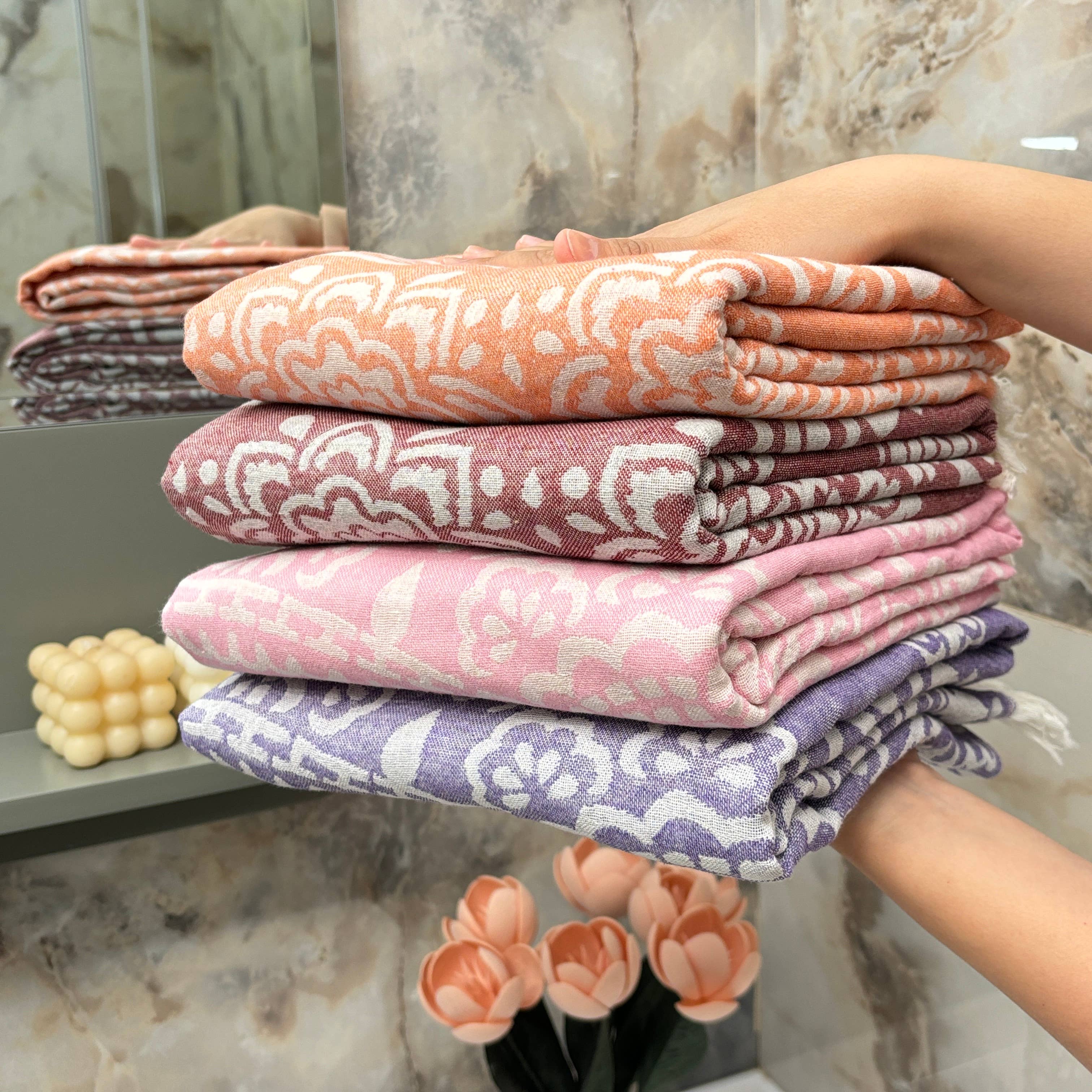 The Loom Wholesale - Wholesale Beach Towel - Floral Motif Turkish Cotton Hammam Towels13