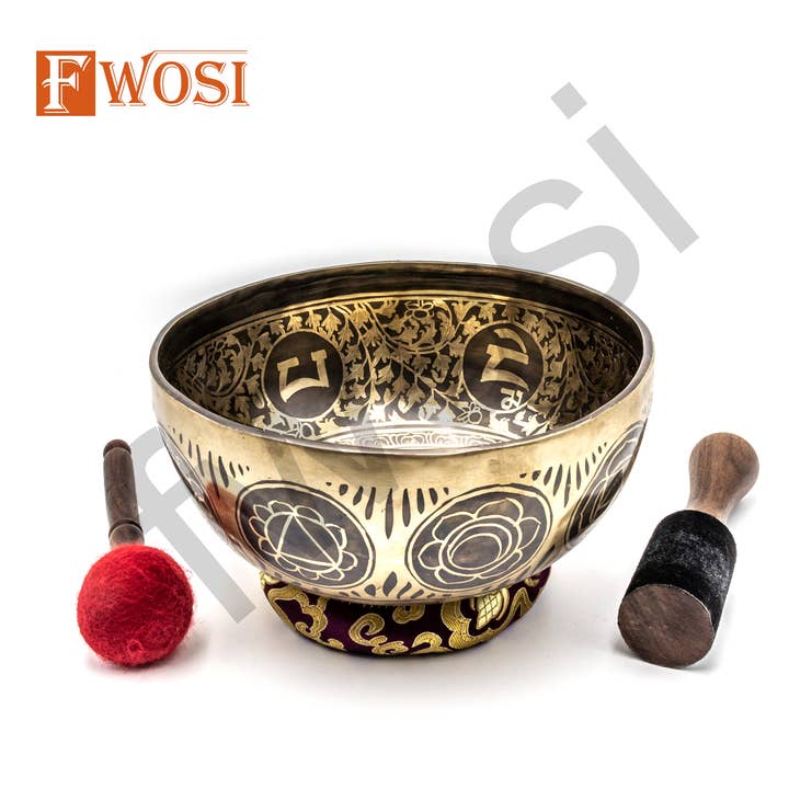 Fwosi - Wholesale Meditation Supplies - Lord Shiva Carved Prayer Bowl, Tibetan Mantra Singing bowl