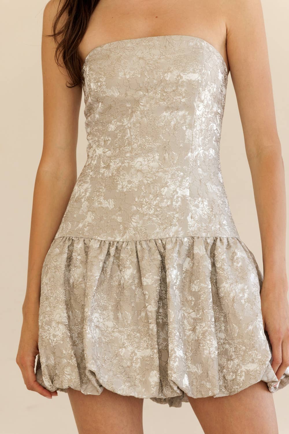 JD9159-STRAPLESS FLORAL BUBBLE MINI DRESS for wholesale on Faire5