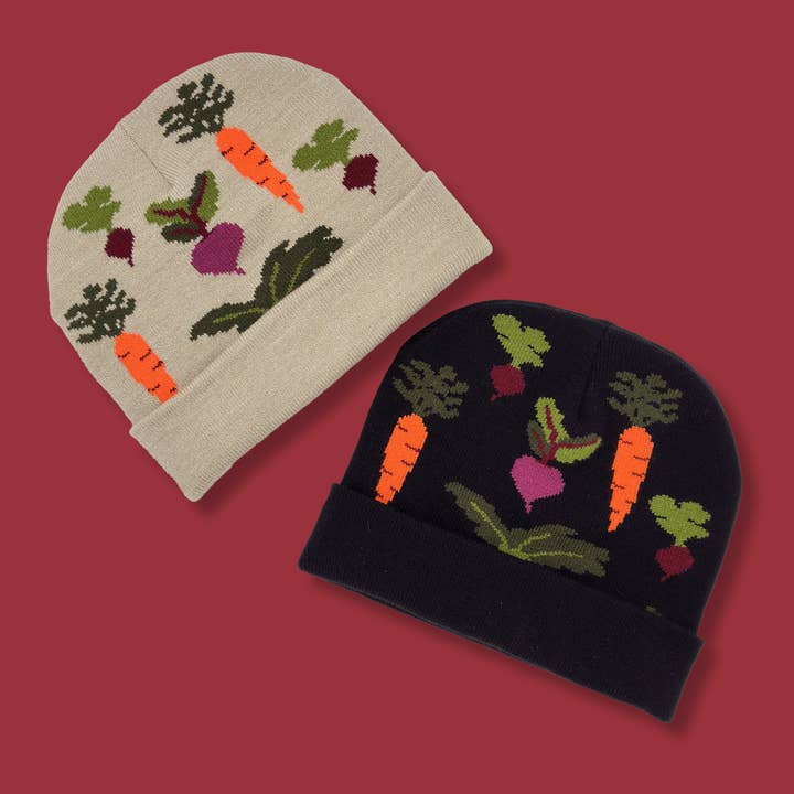 Root Vegetables Garden Beanie Hat- Carrots, Beets, Radish for wholesale by Pixelknit