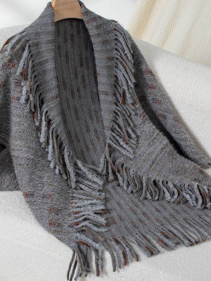 NINEXIS - Wholesale Outerwear Poncho - Women's - CWOCAS0049_COLORFUL PLAID KNITTED FRINGED CAPE SHAWL