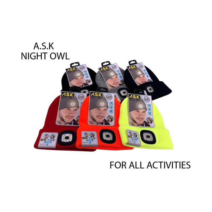 K & S WHOLESALE INC - Wholesale Beanie – Unisex - A.S.K Beanie Hat with LED Light 96 CT Floor Display4