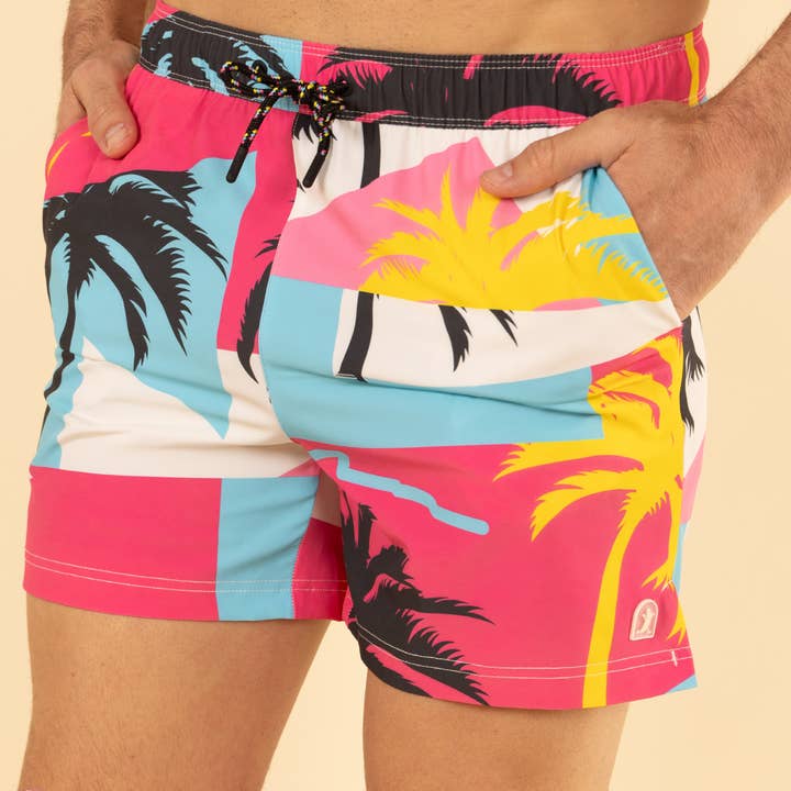 The SoCal Summer | Black and Pink Tropical Ball Hammock® Pouch 5" Swim Trunks for wholesale by Shinesty, Inc