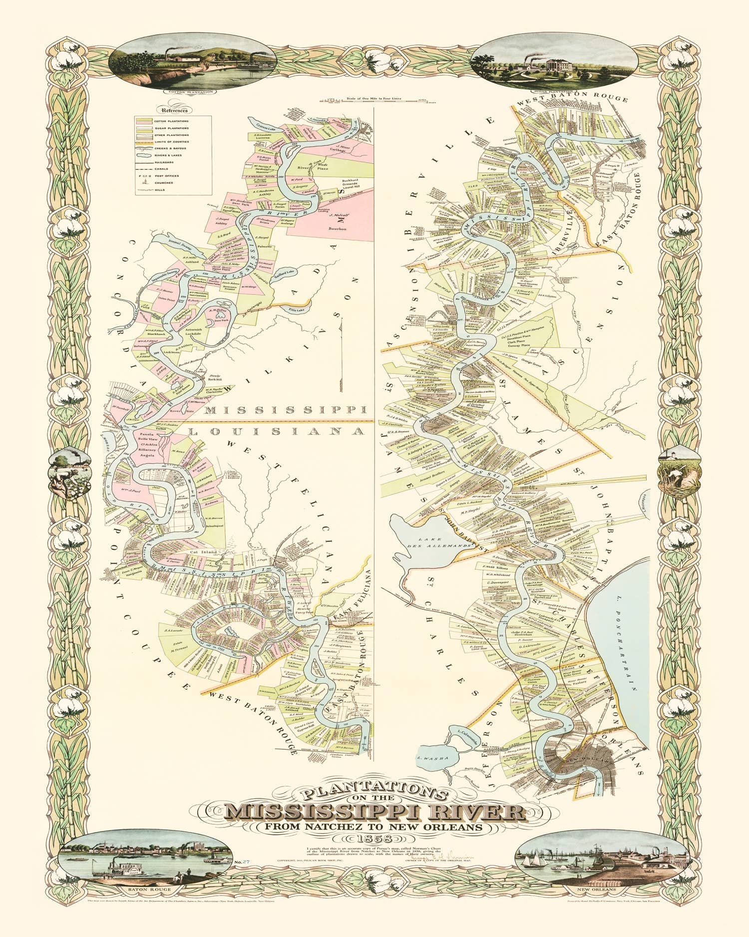 Ted's Vintage Art - Wholesale Map - Vintage Plantations on the Mississippi River Map 18584