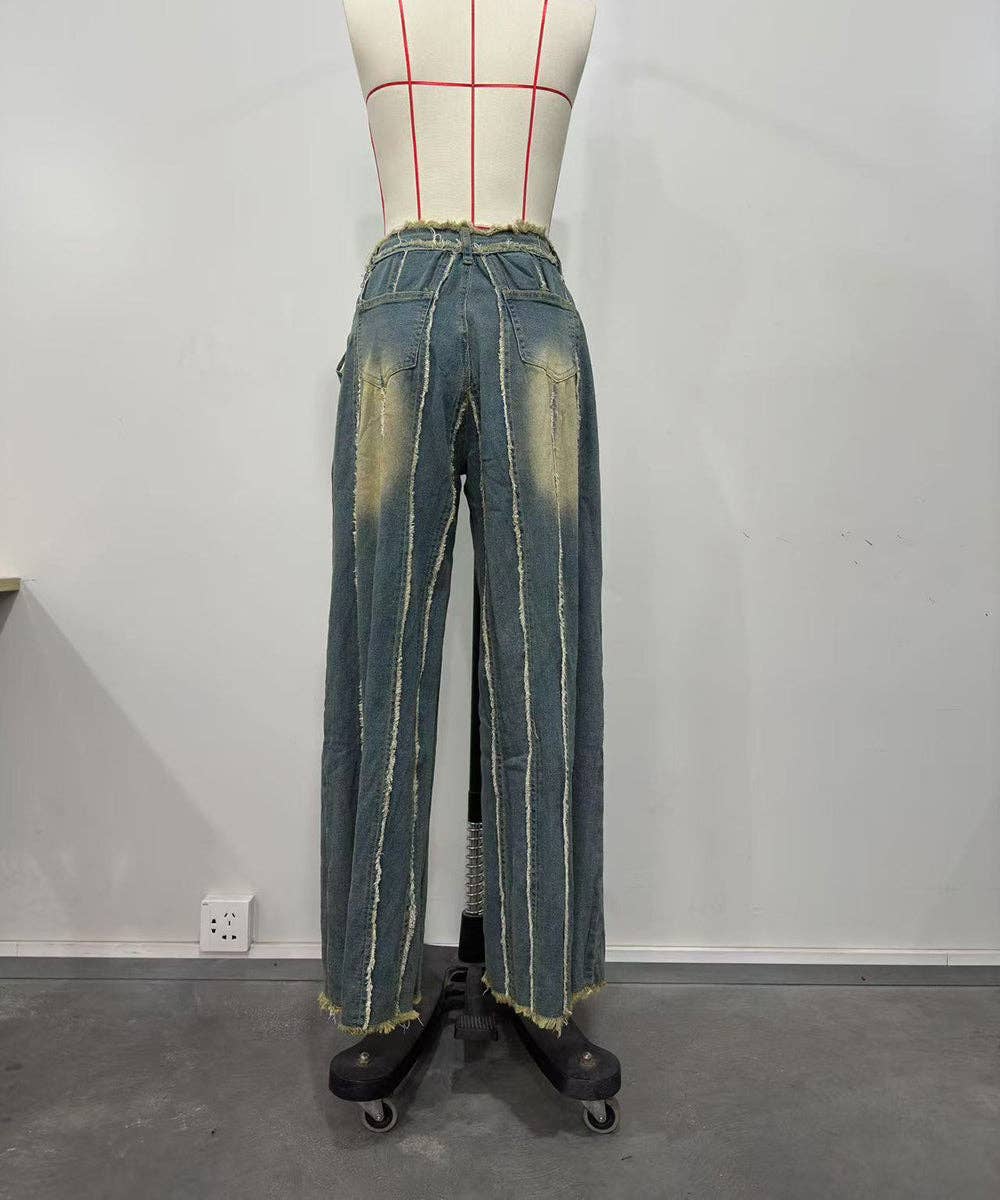 Blue Washed Destroyed Straight Leg Jeans for wholesale on Faire6