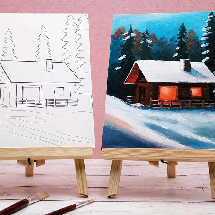 The Artist's Nest - Wholesale DIY craft kit - Nestled in Snow- Pre-drawn Canvas Acrylic Painting Kit with Follow-along Video1