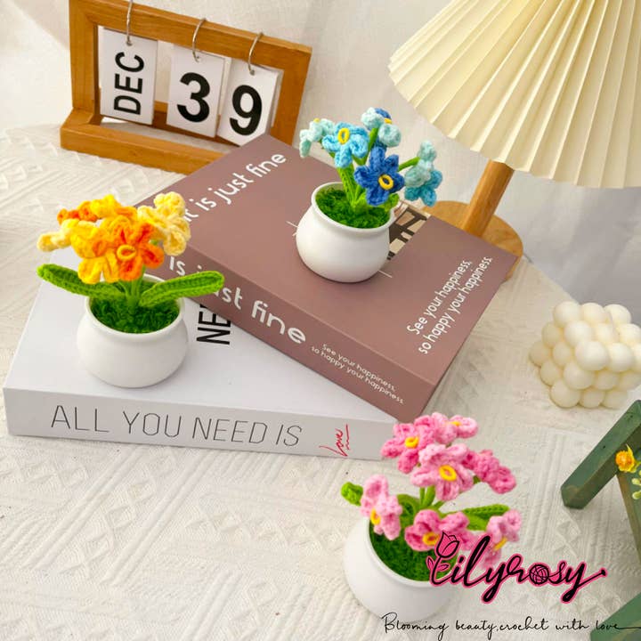 Lilyrosy - Wholesale Artificial Flowers - Lilyrosy Crochet Flower Pot Tulip Sunflower, Handmade Gifts