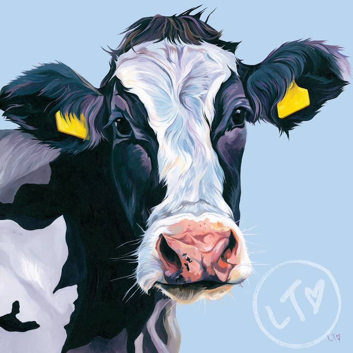 Mounted Giclee Cow Art Print (Flo, Holstein) for wholesale by Lauren's Cows
