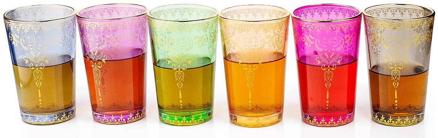 The Wine Savant /  Khen Glassware – Großhandel Tee-/Kaffeetasse – Marokkanische Mehrzweck-Teegläser in 6 bunten Farben – Set2